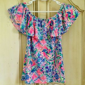 Lilly Pulitzer Multi Dancing On The Deck La Fortuna Cotton-Modal Ruffled Top XXS